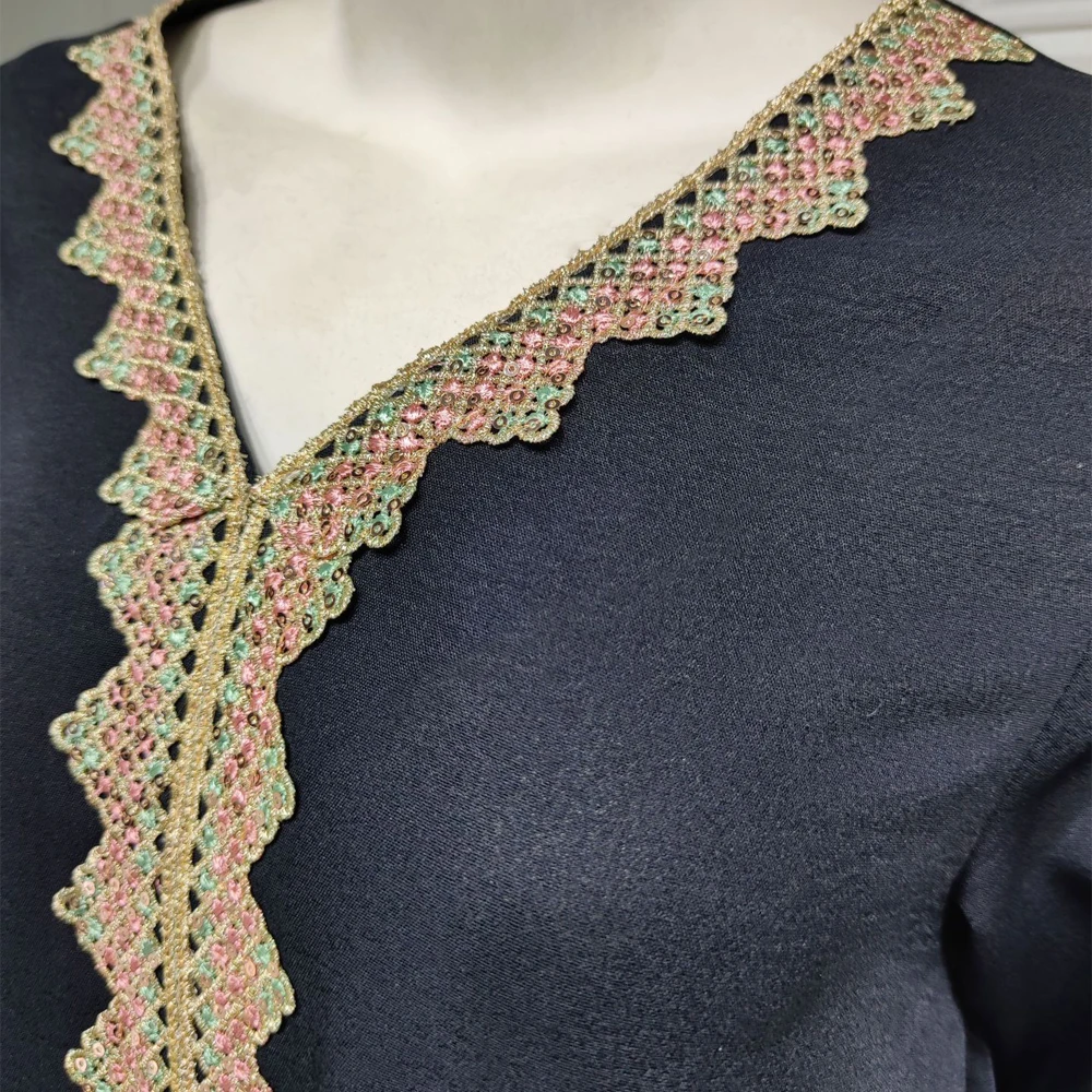 Хлопковый креп для женщин марокканская кафтановая аппликация саудовская черная