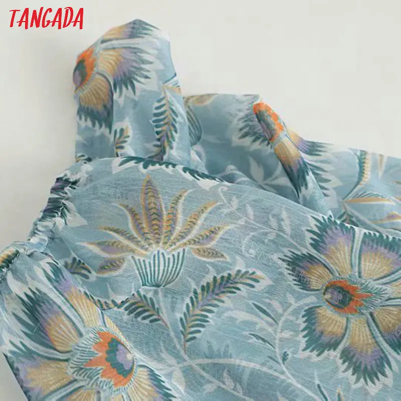 Tangada женское синее платье с цветочным принтом и рюшами, винтажное плиссированное платье с длинным рукавом, женские длинные платья в стиле бохо, vestidos 5Z65