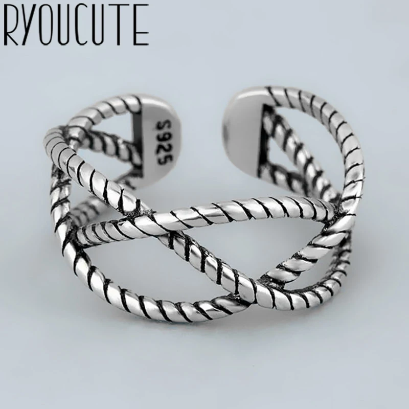 Оптовая продажа кольца из натурального серебра с перекрестными линиями для