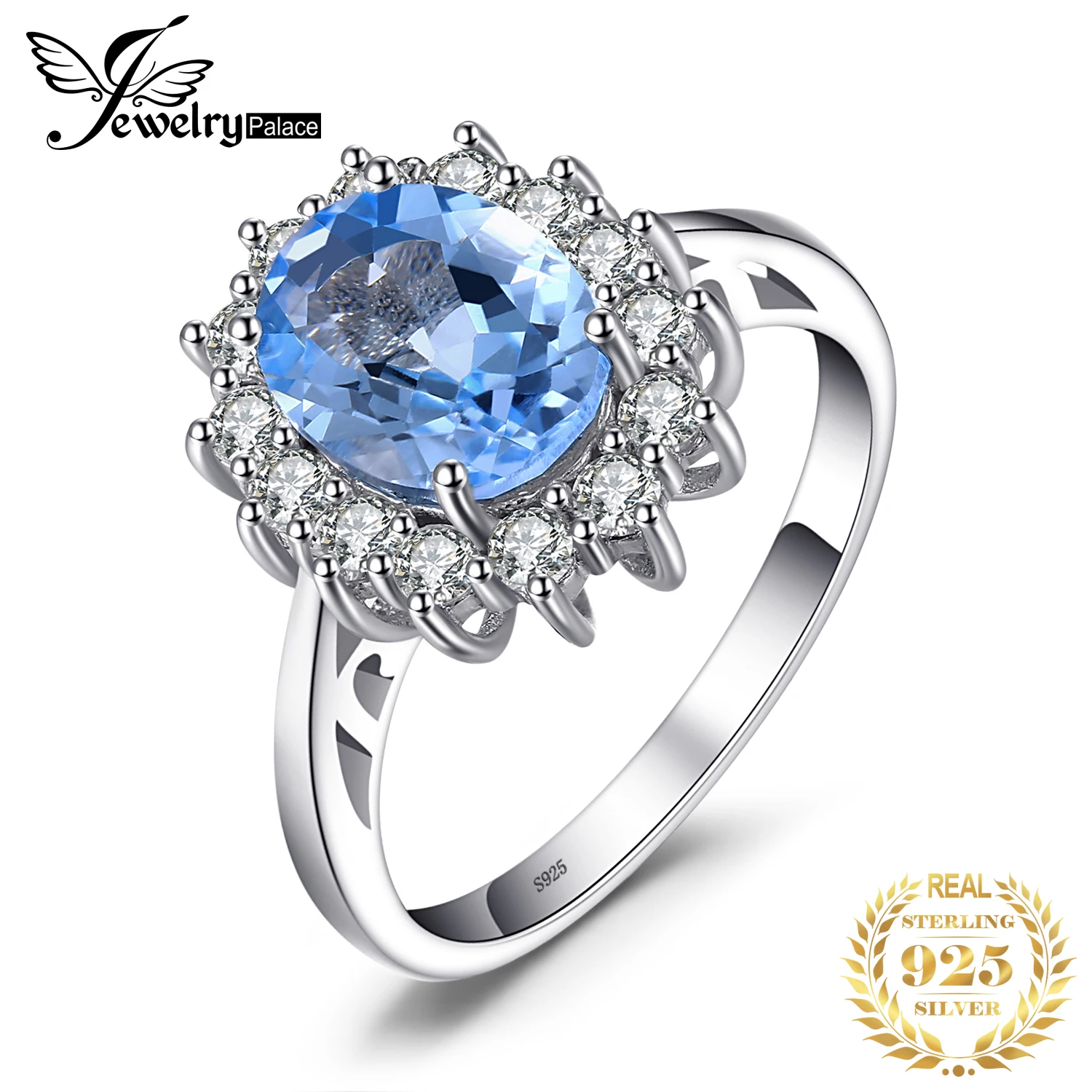 Jewelrypalace Принцесса Диана Уильям Kate 2.3ct Природный Голубой топаз Обручение Halo Кольцо