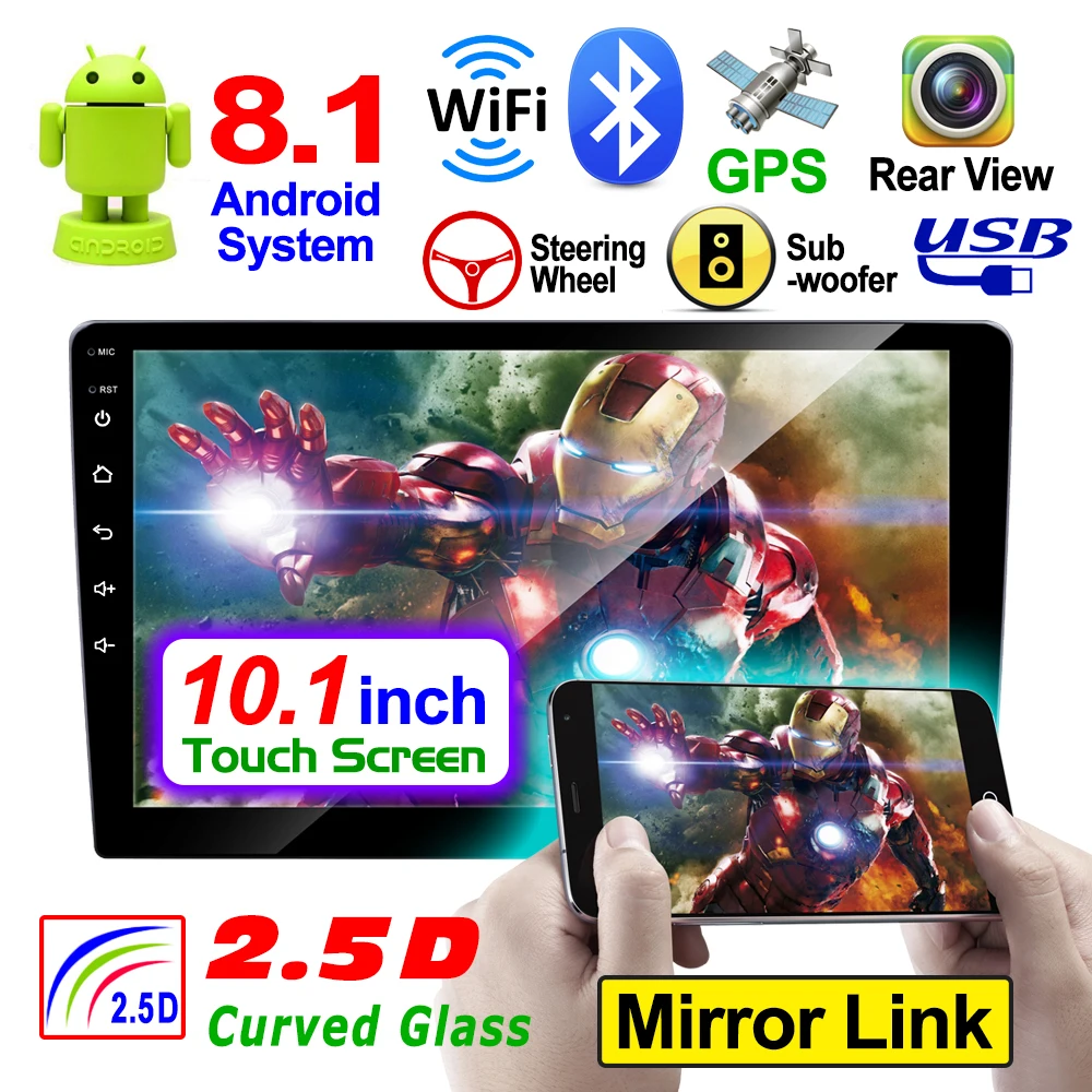 

RK-A710 10.1” Touch screen QUAD-core Android 8.1 Car MP5 GPS navigation Radio Player Phonelink Bluetooth AM FM WIFI Subwoofer