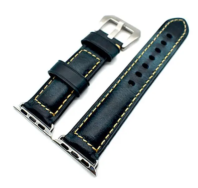 blue with silver Коровья кожа, воск, натуральная кожа, ремешок для часов Apple watch, 42 мм, 38 мм, серия 4-1, iwatch 4, 44 мм, 40 мм, Ремешки для наручных часов, браслет для часов - Цвет ремешка: blue with silver