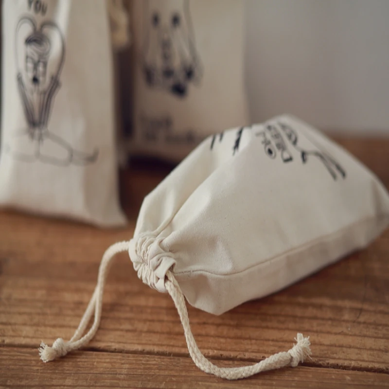 Высокое качество хлопок холст Подгонянная маленькая сумка на шнурке для