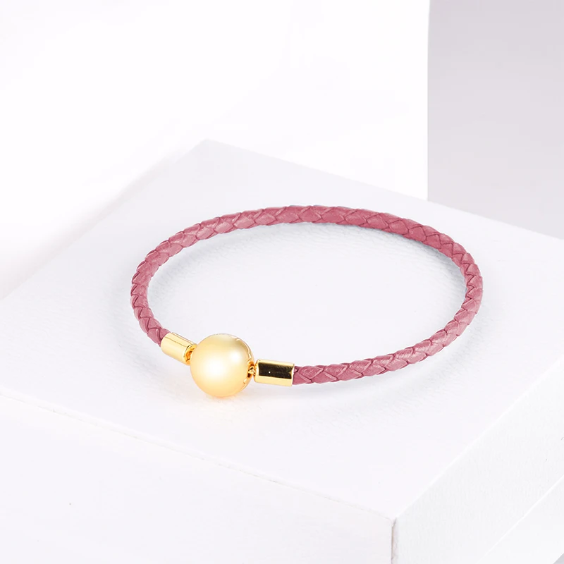 

Pink Shine Leather Bracelets 100% 925 Authentic Sterling Silver Fine Jewelry Free Shipping