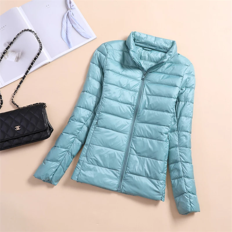 Куртка CRRIFLZ женская короткая тонкая пуховик на 90% белом утином пуху пальто молнии