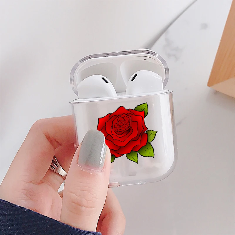 Модный чехол с ромашками из мультфильма для Airpods прозрачный жесткий сердечками