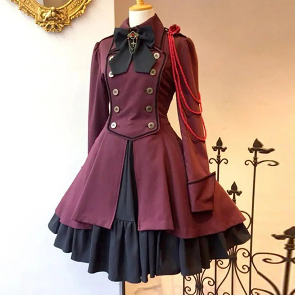 Женское платье в стиле средневекового Ренессанса двубортное ретро с бантом