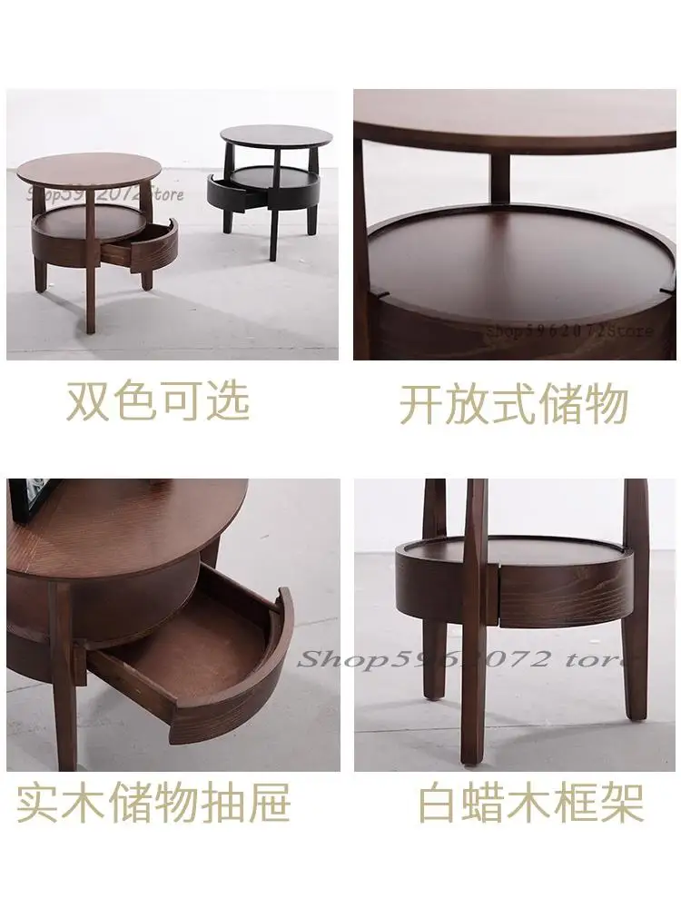 Nordic Solid Wood Bedside Table Modern Simple Bedroom Round Small Side Creative Storage Corner With Drawer Tab |
