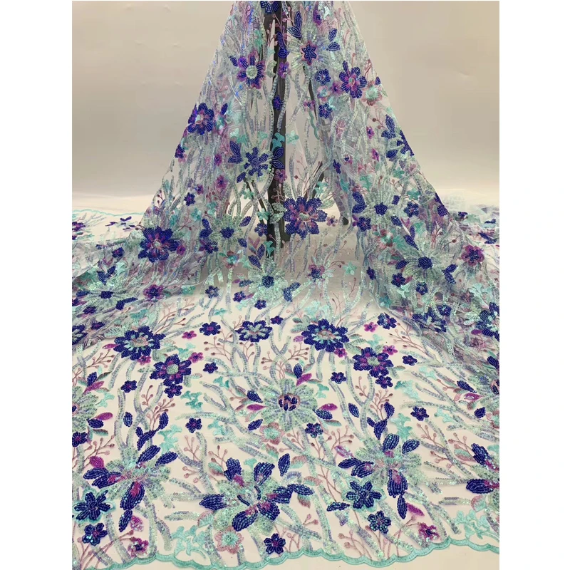 

Lace Fabric For Dresses 2020 Fashion Multicolor Flowers With Sequins Embroidery Exquisite For Evening Party Elegant High Quality