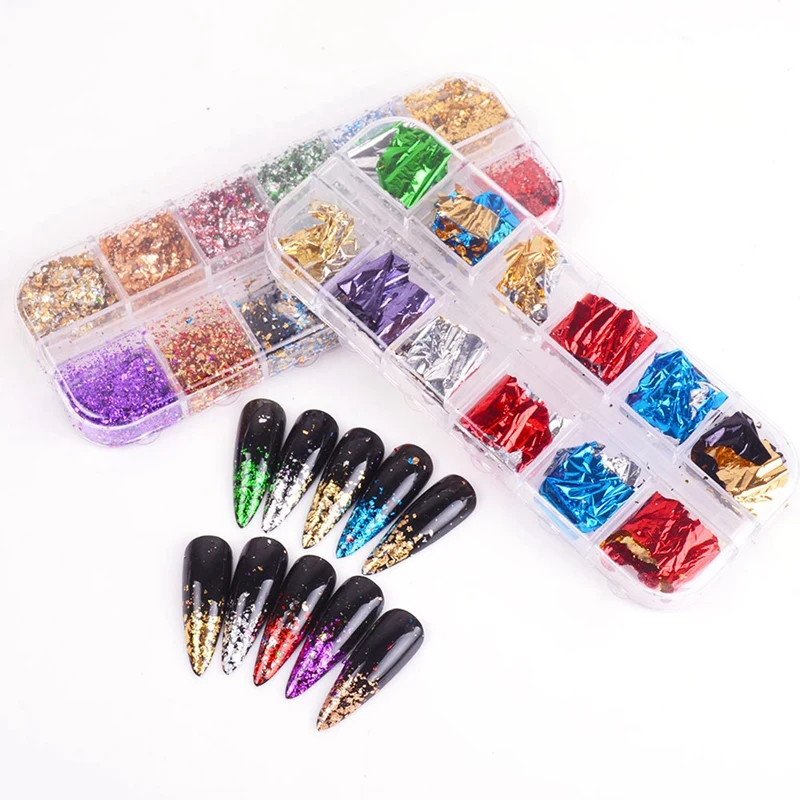

45 Colors/Set Nail Gold Foil Sheet Ins Nail Foils Sticker Mixed Colors Nail Flakies 3D Nail Art Decorations Accessories