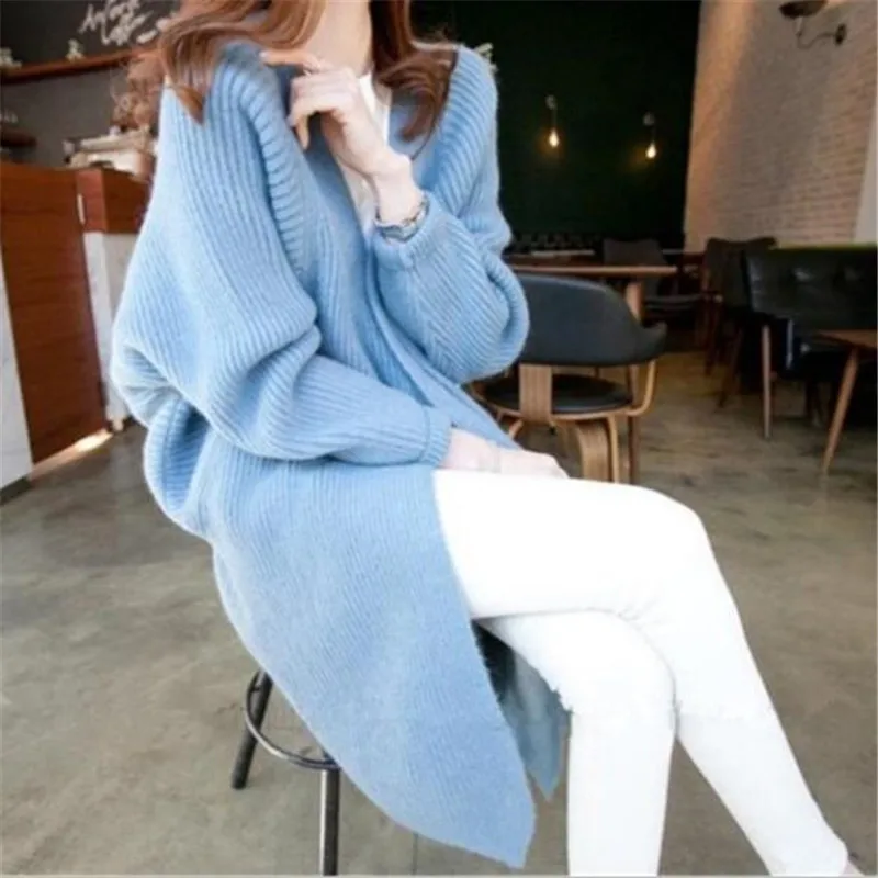 

Женский длинный кардиган, вязаный свитер с рукавами «летучая мышь», свободные свитера, кардиганы, Осень-зима 2021