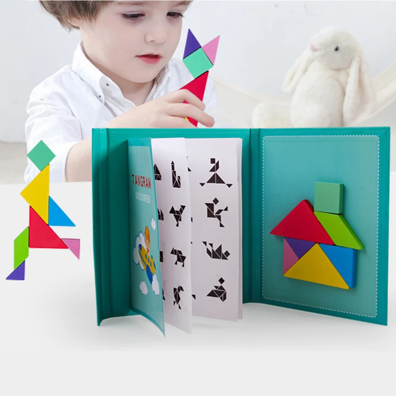 Небесно-голубой Магнитная 3D Головоломка Tangram игры Монтессори обучения Обучающие Рисование настольные игры игрушка подарок для детей мозги Tease - Цвет: Небесно-голубой