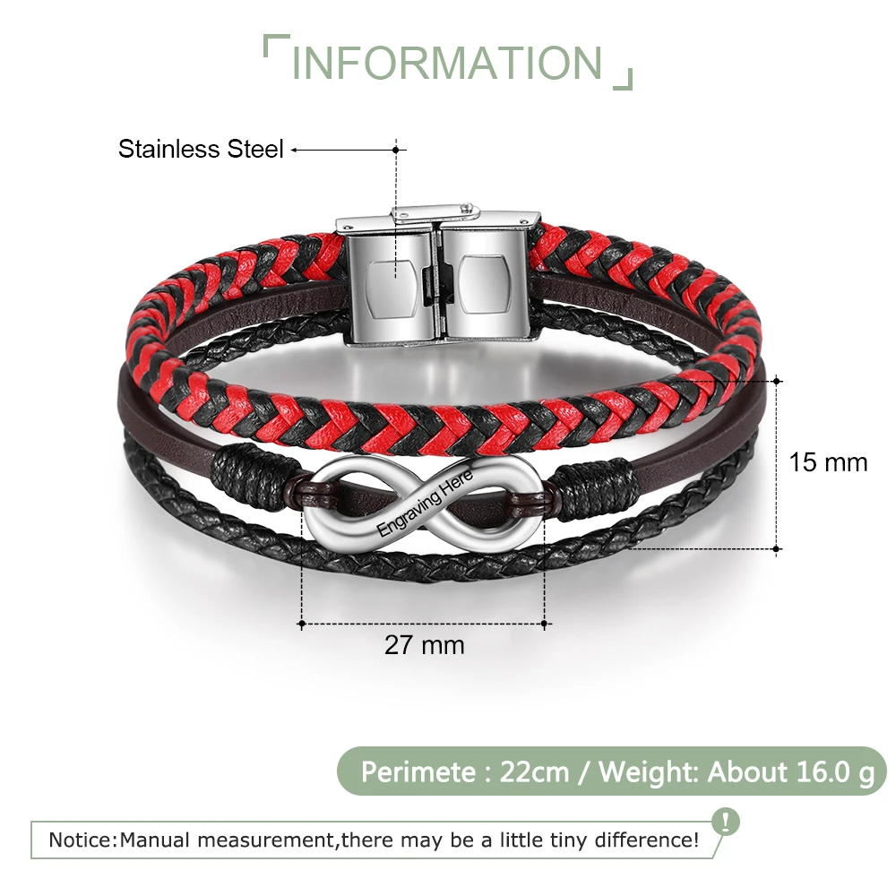 Кожаный браслет из нержавеющей стали с символом бесконечности для мужчин на