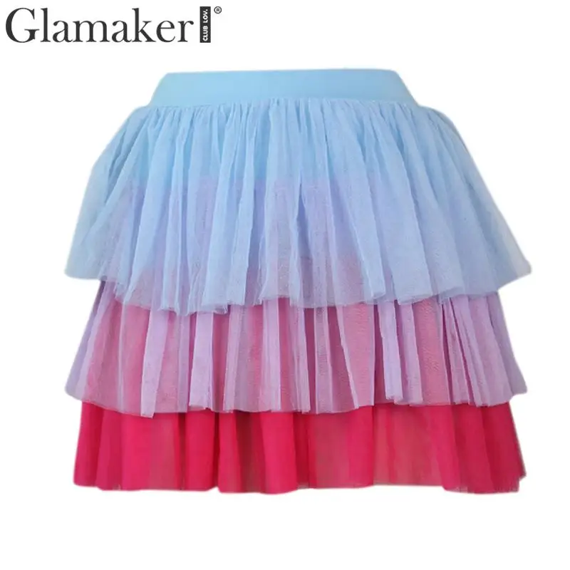Glamaker Сексуальная сетчатая плиссированная юбка с высокой талией Женская Осенняя бальная юбка короткая юбка низ Женская плюс размер вечерние Клубное платье зима