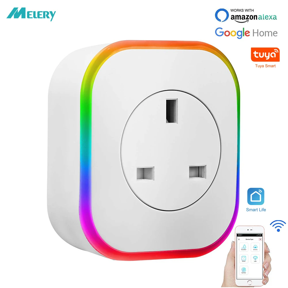 Умный WiFi штепсельная вилка розетки Великобритании выключатель питания с RGB