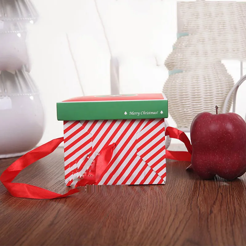 Красная белая полоса Подарочная коробка Merry Christmas портативная коробка для конфет крафт посылка Складная Крафт бумажная коробка для печенья Милая посылка вечерние Fa