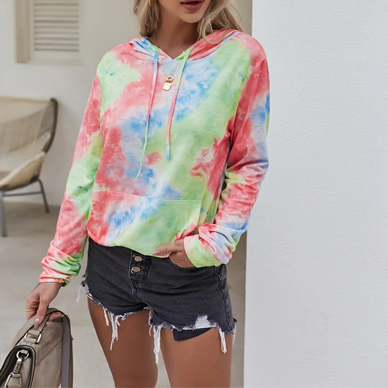 

Fashion Women's Hoodies New Summer Casual Hooded Collar Pullover Tie-dye Loose Plus Size Long-sleeved Hoodies Donsignet