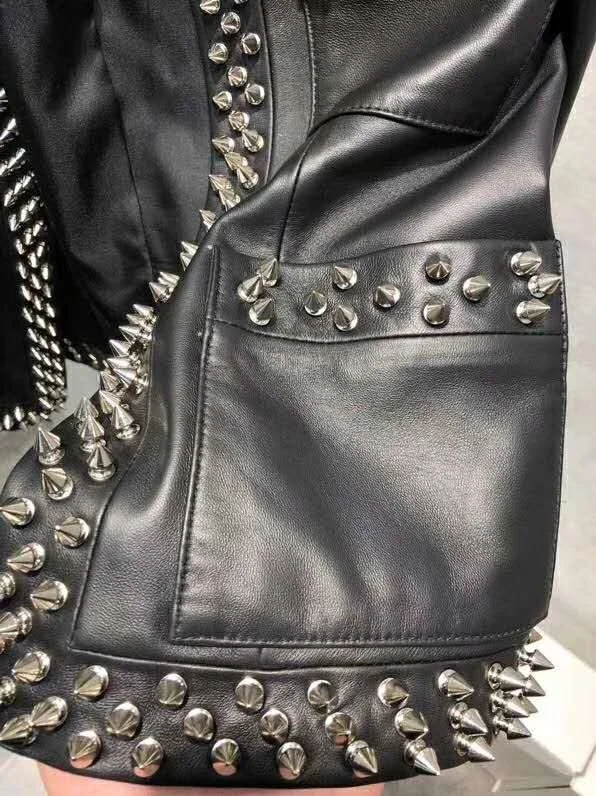 

genuine leather suede jacket new brand winter and spring women coat real sheepskin o-neck female outerwear heavy rivet