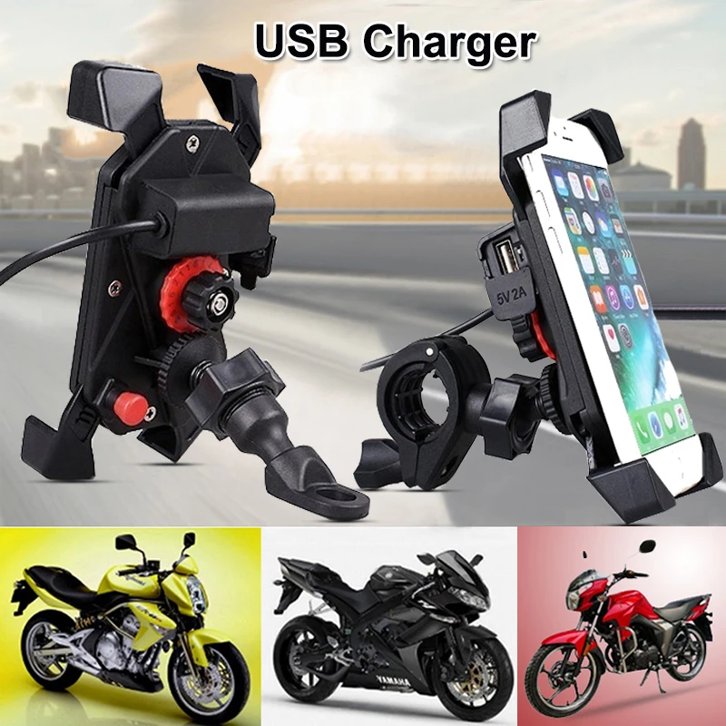 

Motorcycle Phone Holder Support Charging USB Charger Moto Navigation Bracket Motorbike Handlebar Mobile Cellphone Mount Clip
