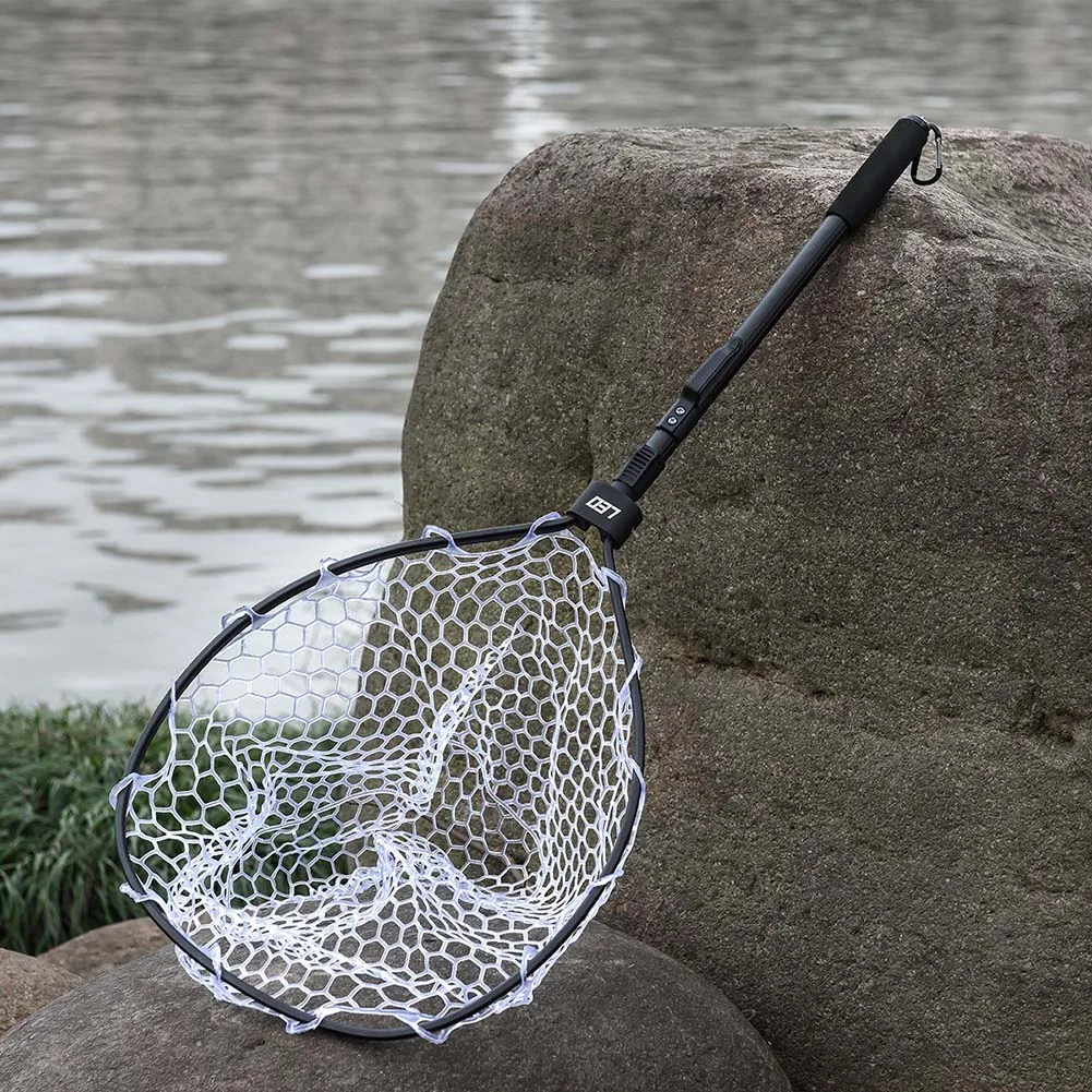 

Black Aluminum Alloy Fast Folding Rubber Mesh Fishing Net with Telescopic Handle Durable and Portable BHD2
