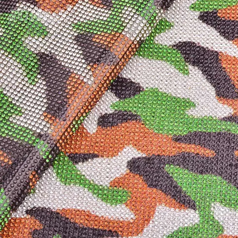 Camouflage Green JUNAO 24*40 см, блестящие разноцветные стеклянные стразы, сетчатая отделка, горячая фиксация, Кристальные тканевые листы, Стразовая лента для аппликации, для одежды, рукоделия - Цвет: Camouflage Green