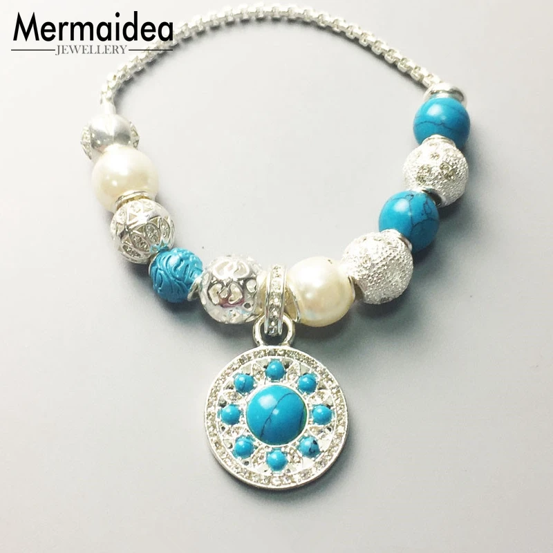 Синие украшения из бусин жемчуг Морская звезда браслеты бисера с подвеской