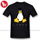 Linux футболка для мужчин с мультяшным принтом, футболка большого размера, мужская мода, мужская повседневная футболка с коротким рукавом, 100% хлопок, Забавные футболки