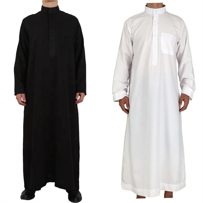 

Men Muslim Jubba Thobe Solid Long Sleeve Robes Middle East Casual Traditional Prayer Arab Dubai Qatar Islamic Clothing