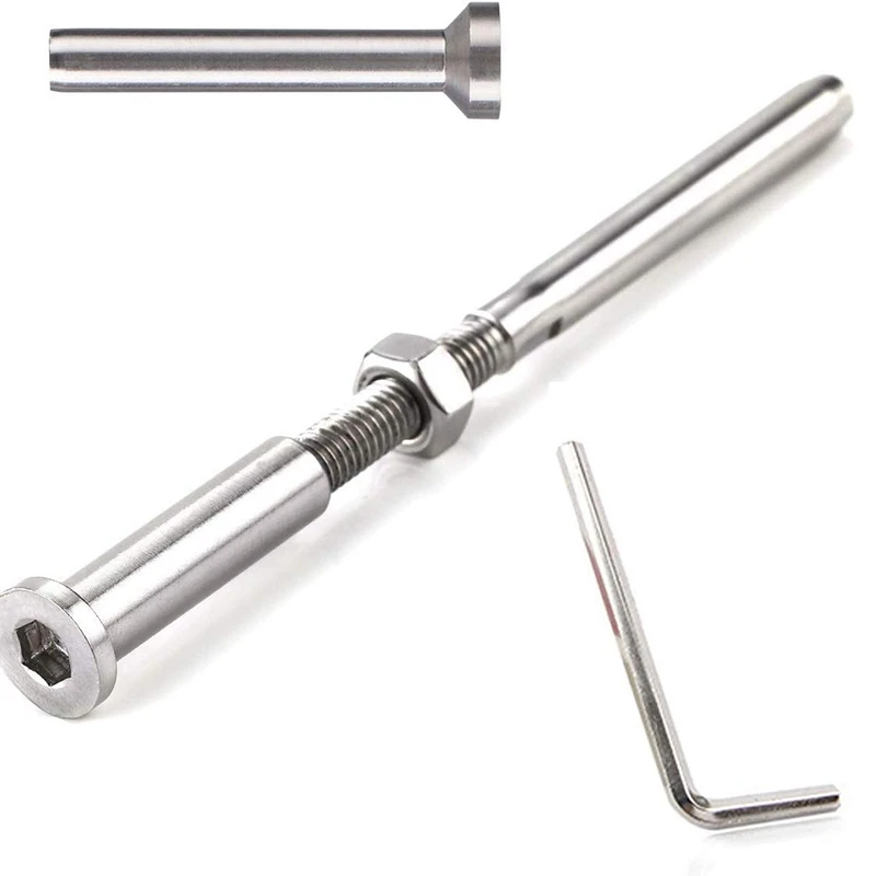 

20 Pairs Stainless Steel 316 Grade Cable Railing Threaded Stud Tensioner Receiver & Flat Head Stemball Terminal for 1/8 Cable