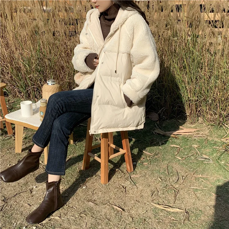 Women's Jacket Winter Oversized Korea Warm Cotton Patchwork Thick Loose Padded Coat Hooded Puffer Parkas Casual Overcoat 2022