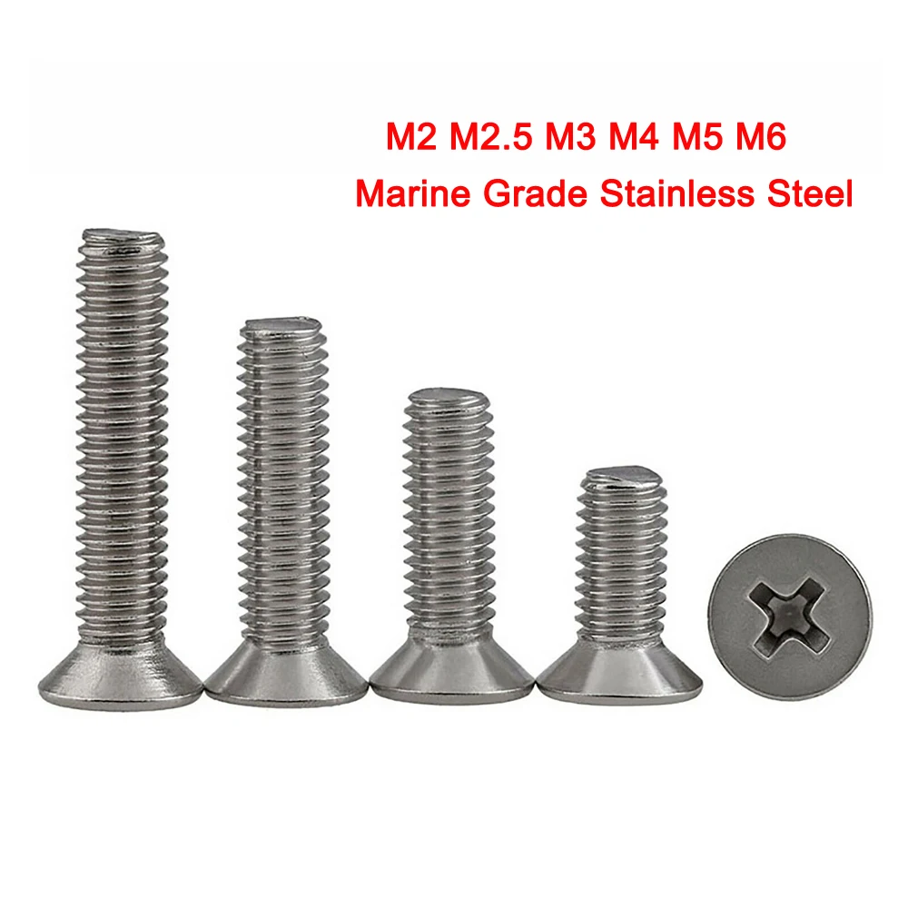 

316 A4 Marine Grade Stainless Phillips Countersunk Head Machine Screws Flat Head Cross Bolts M2 M2.5 M3 M4 M5 M6