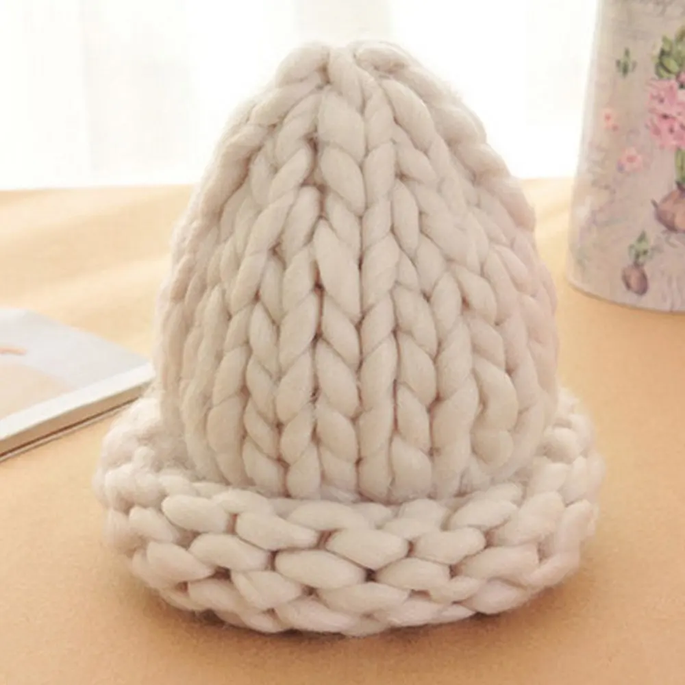 fashion girl Women Knitted Hat Coarse Wool Casual Warm Handmade for Girls Beanies Winter Clothing Supplies Sweet Candy Color | Аксессуары