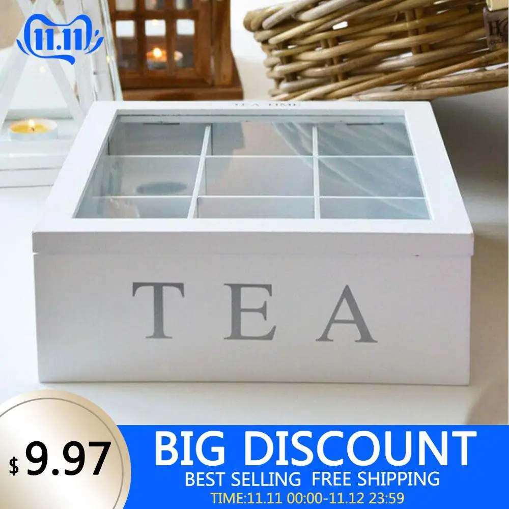 

Decorative Bamboo Tea Box Drawer With Lid 9-Compartment Coffee Tea Bag Storage Holder Organizer For Kitchen Cabinets #4O