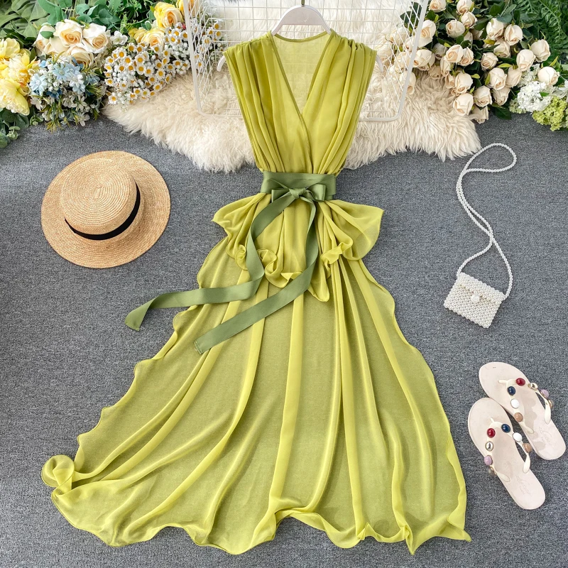 Женская шифоновая блузка с V образным вырезом без рукавов|Блузки| |