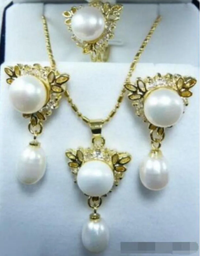 Бесплатная доставка оптовая цена + подлинный белый жемчуг 18KGP кольцо серьги