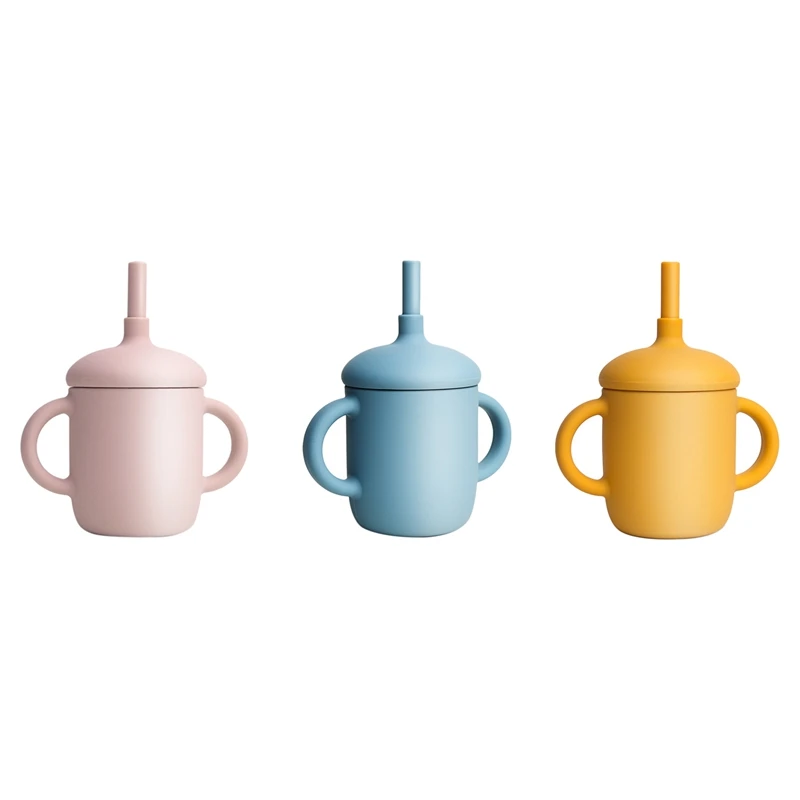 

Silicone Sippy Trainer Straw Cups For Baby Toddler And Child Feeding With 2 Handles BPA-Free