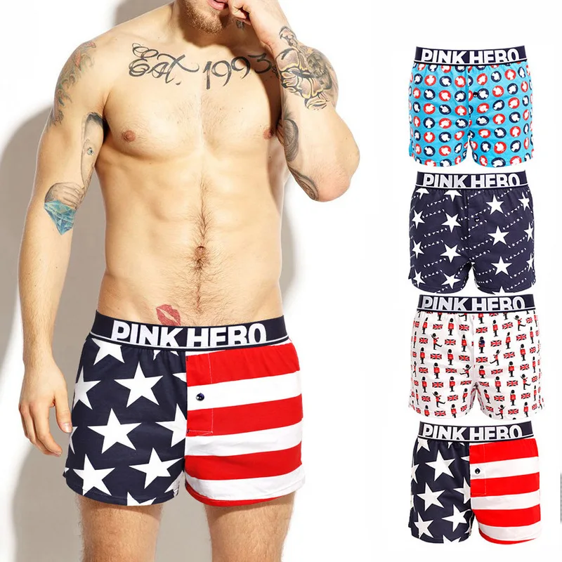 

Men Boxer Shorts America Style Printed Homme Underwear Male Cotton Boxershorts Cuecas Gay Roupa Masculina Panties Nightwear XXL