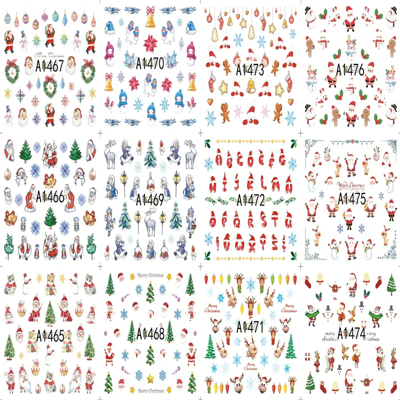 12 шт. красочные зимние рождественские наклейки-Слайдеры для ногтей наклейки DIY