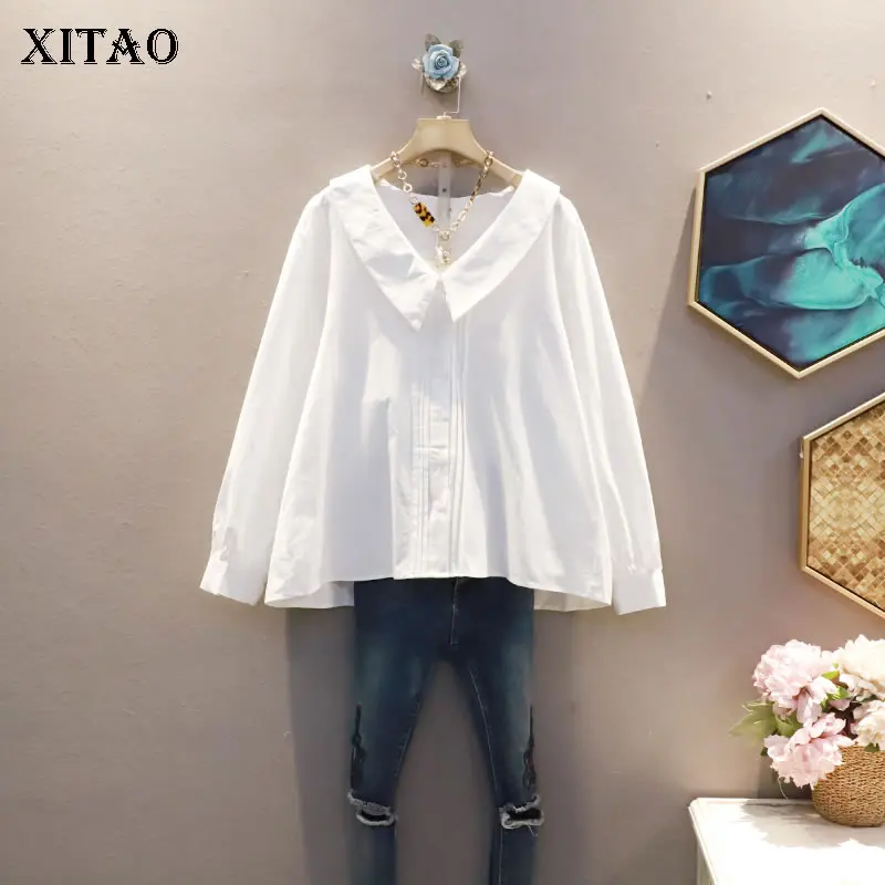 

XITAO Solid Color Casual Shirt Simplicity Fashion Loose Peter Pan Collar Women Top 2021 Spring Autumn New All-match WMD3942