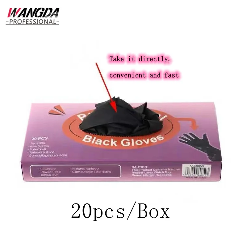 

Professional Disposable Latex Gloves Food Tattoo Hairdressing Rubber Gloves Black 20 Pieces Salon Hair Styling Tools