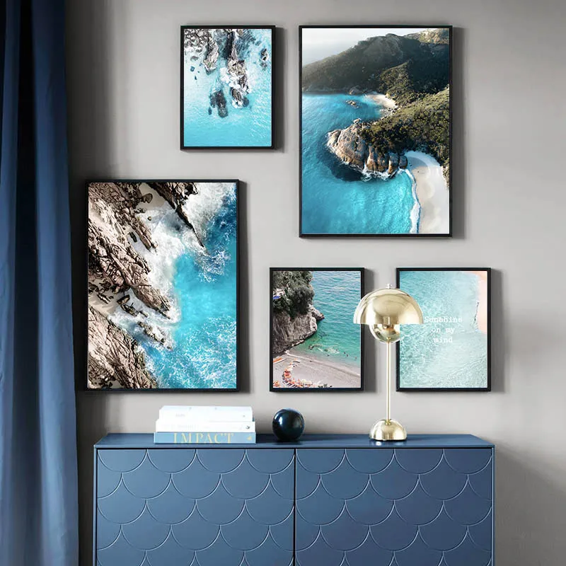 

Scandinavian Seascape Poster Print Coastline Sea Beach Canvas Wall Art Picture Painting Nature Landscape Nordic Home Decoration