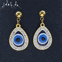 water drop stainless steel crystalstud earrings gold color islam turkey eye earring muslim jewelry boucles doreilles e8049s05