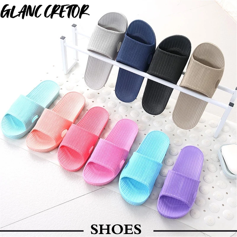 

Summer Slippers women Non-Slip Family Bathroom slippers For women Eva stripe Flat With soft Slides Cool Slippers