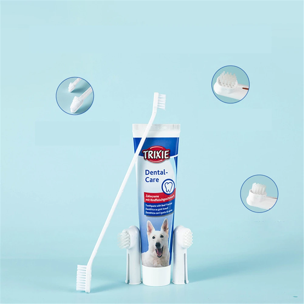 

Pet Toothpaste Toothbrush Set Dog Cat Mouth And Teeth Cleaning Oral Care Supplies Milk And Beef Taste Healthy Edible Toothpaste