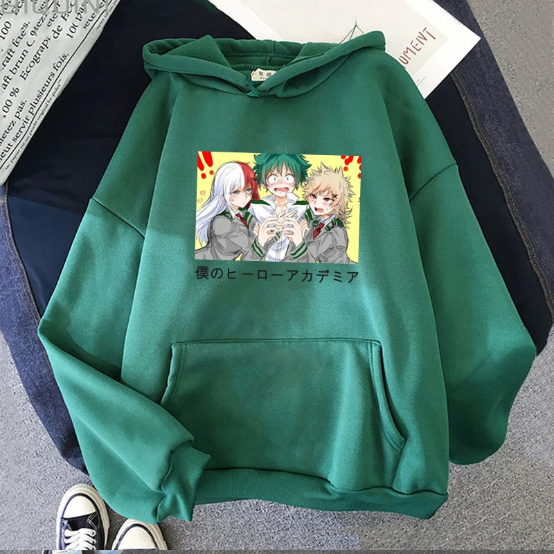 

2021 Harajuku Manga Cartoon My Hero Academia Man Tracksuit Women Hoodie Sweatshirts Printed Long Sleeve Pullovers Unisex Hip Hop