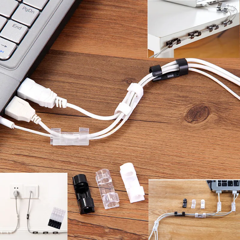 

20Pcs Cord Wire Cable Plastic Clips Self Adhesive Clamp Organizer Fixer