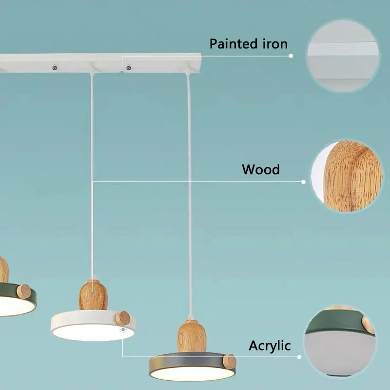 

Led Nordic modern LED wood iron customizable Pendant light for study bedside Pendant lamp Home improvement Pendant light