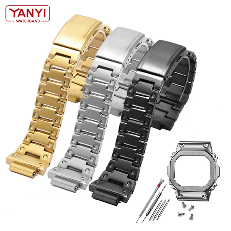 

316L Stainless steel watchband for casio g-shock GW-M5610 DW5600 GW-5000 DW-5030 G-5600 watch band and case solid steel Bezel