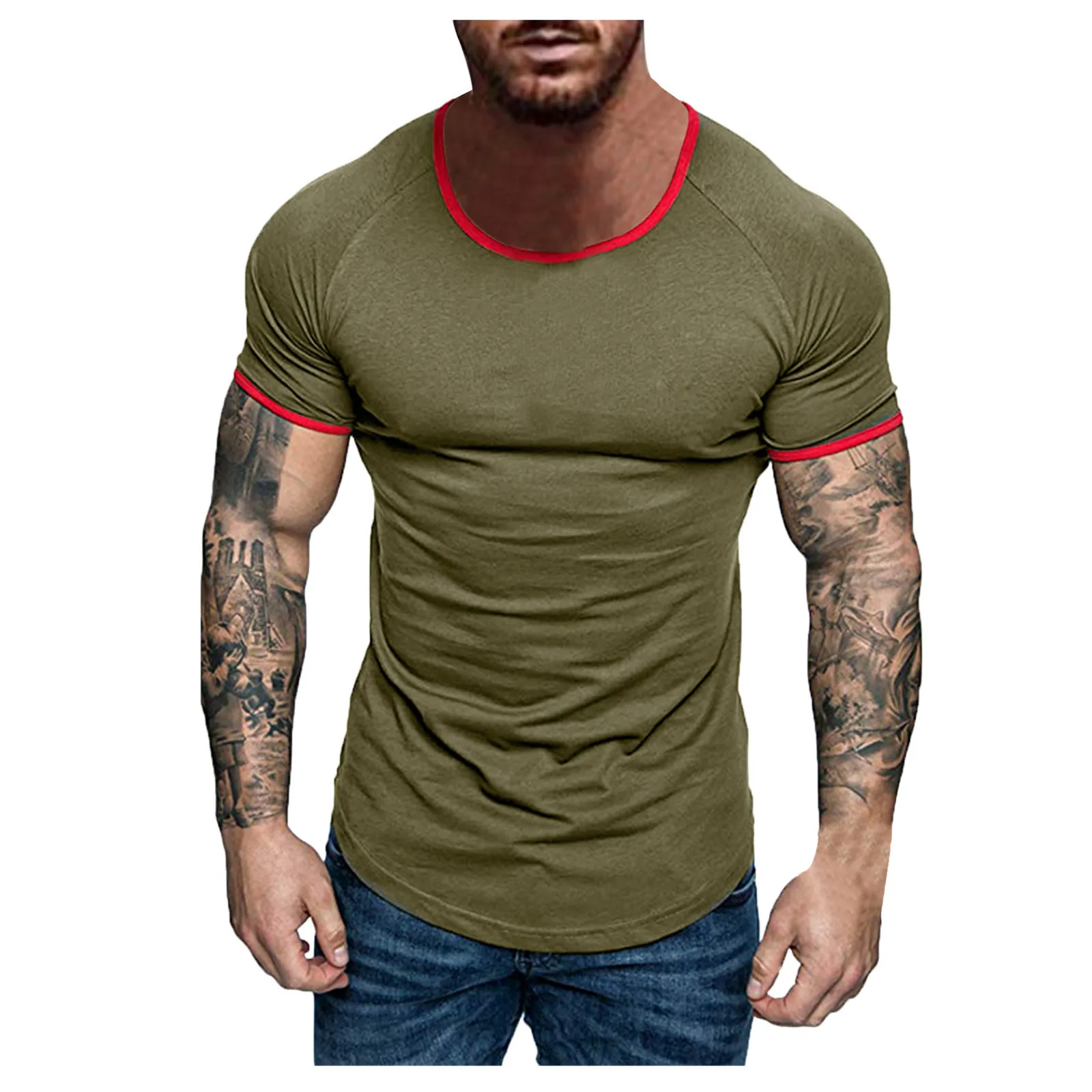 

Футболки 58 #2021, мужские, модные, летние, спортивные, для фитнеса, однотонные, с круглым вырезом, с коротким рукавом, топ, повседневные футболки...