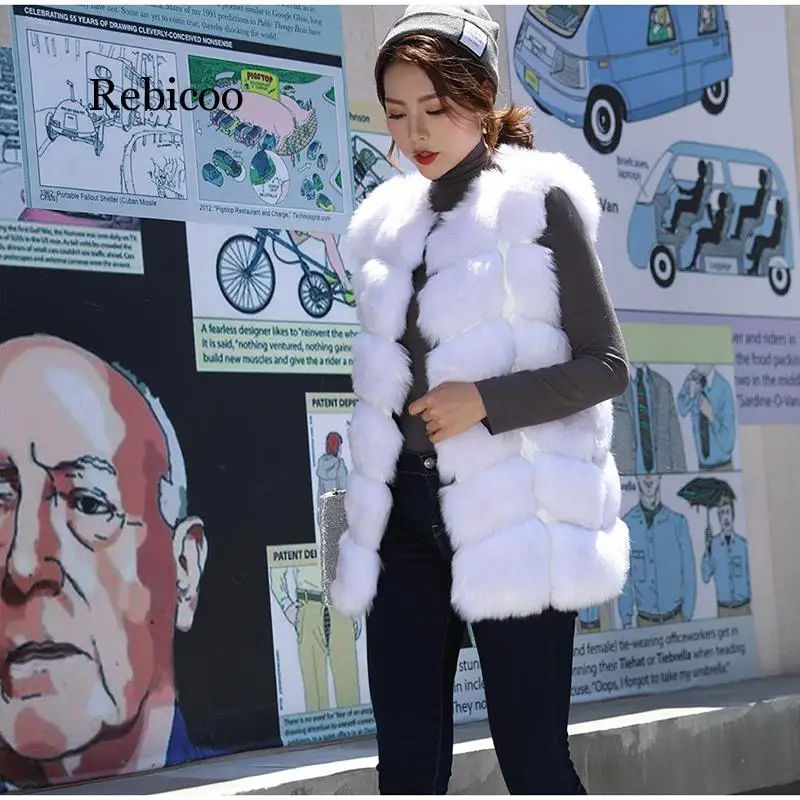 

Winter Sleeveless Faux Fur Women's Vest Coat Plus Size 4XL Fox Luxury Warm Women Vests Coats 2019 Womens Gray Chic Jacket Lady